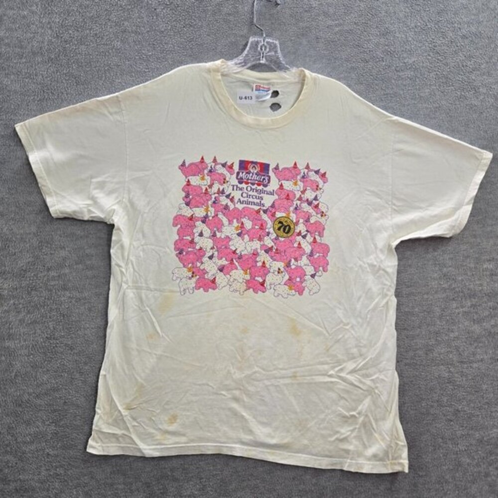 VINTAGE Mothers Cookies Men Shirt XL White Original Circus Animals 90s Tee READ